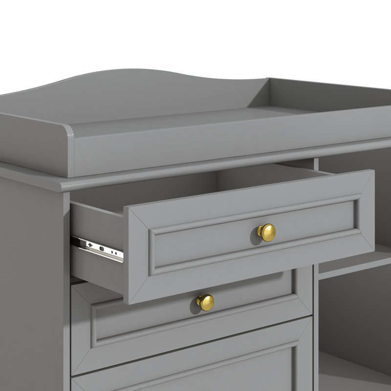 Commode à langer avec 5 tiroirs et 2 tablettes, Gris, 19.4"D x 35.4"W x 37.1"H
