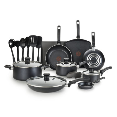 Batterie de cuisine antiadhésive T-fal Essentials, 20 pièces, noir
