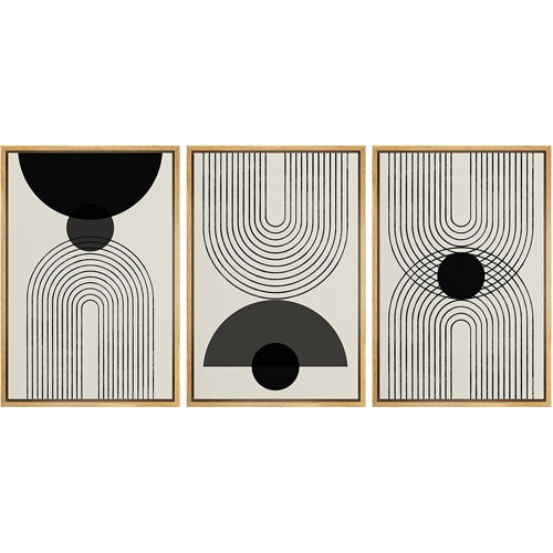 SIGNLEADER Mid Century Modern Abstract Wall Art Black Semi-Circle An ...