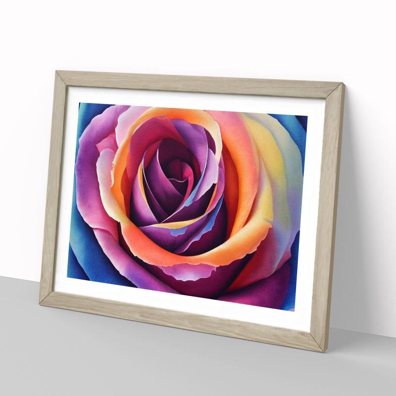 Watercolour Rose Flower Vol.1 - Single Picture Frame Print, 34cm H x 46cm W, Grey
