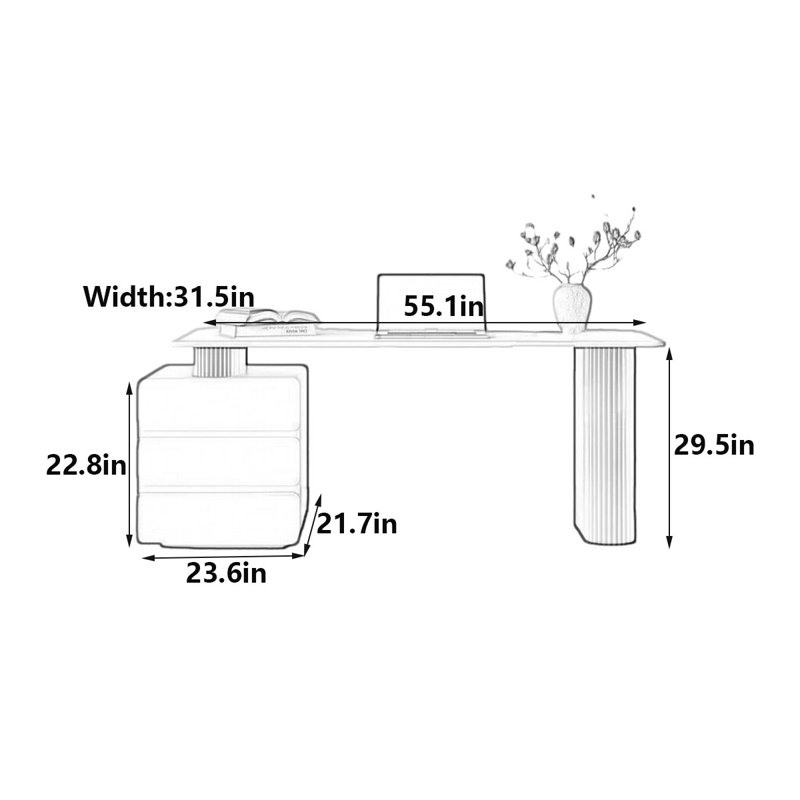 Bureau italien minimaliste en pierre, H 29,5 po x l 55,1 po x P 31,5 po