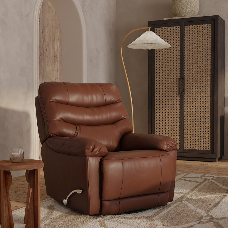 Global Home Swivel Glider Recliner with Manual Footrest In Oslo Pecan, Pecan