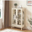 Élégante armoire vitrée avec portes en verre trempé, lumière DEL, panneau arrière en miroir et tablettes réglables - rangement parfait pour la maison et le bureau-2105359134
