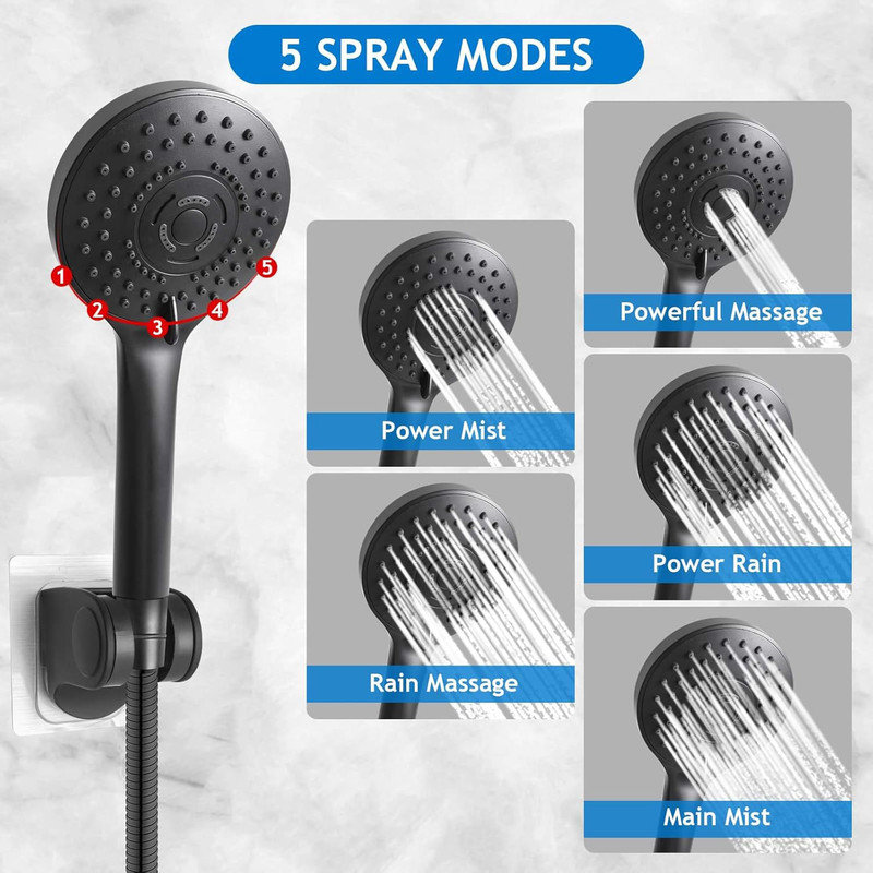 Matte Black Adjustable Height Rain Shower Head Combo with Handheld