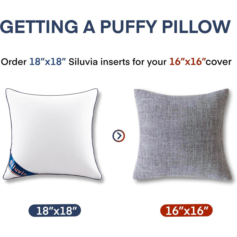 Pillow Inserts Set Of 2 Decorative Square Throw 18" Pillows With Cover For Sofa, Couch, And Bed