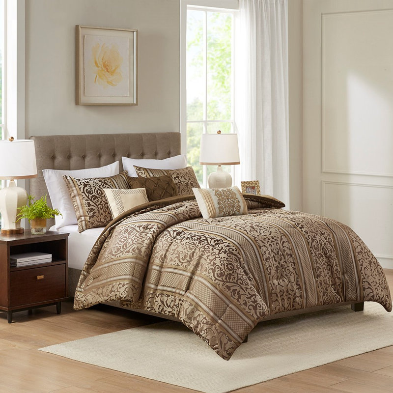 Gracie Mills Claire 6 Piece Jacquard Comforter Set, Full/Queen Comforter + 5 Additional Pieces