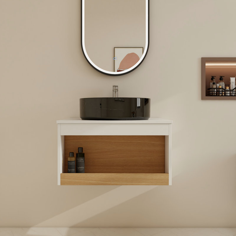 Ensemble de meuble-lavabo simple mural 24 "avec lavabo en céramique, 24", Glossy Black