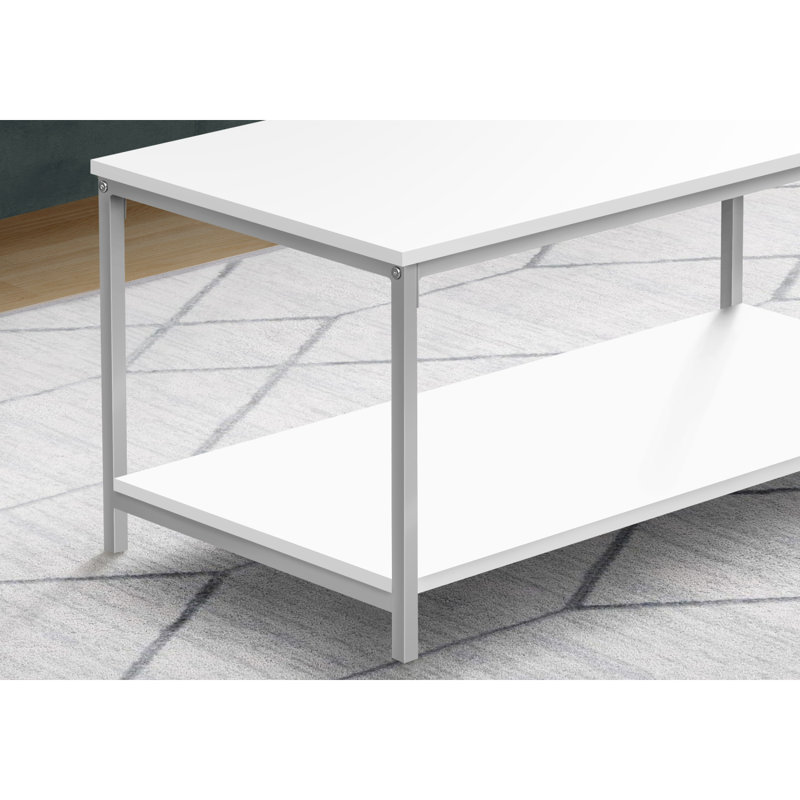 Table basse Thapa, décor, cocktail, rectangulaire, salon, L 40 po, métal, stratifié, Blanc, Blanc