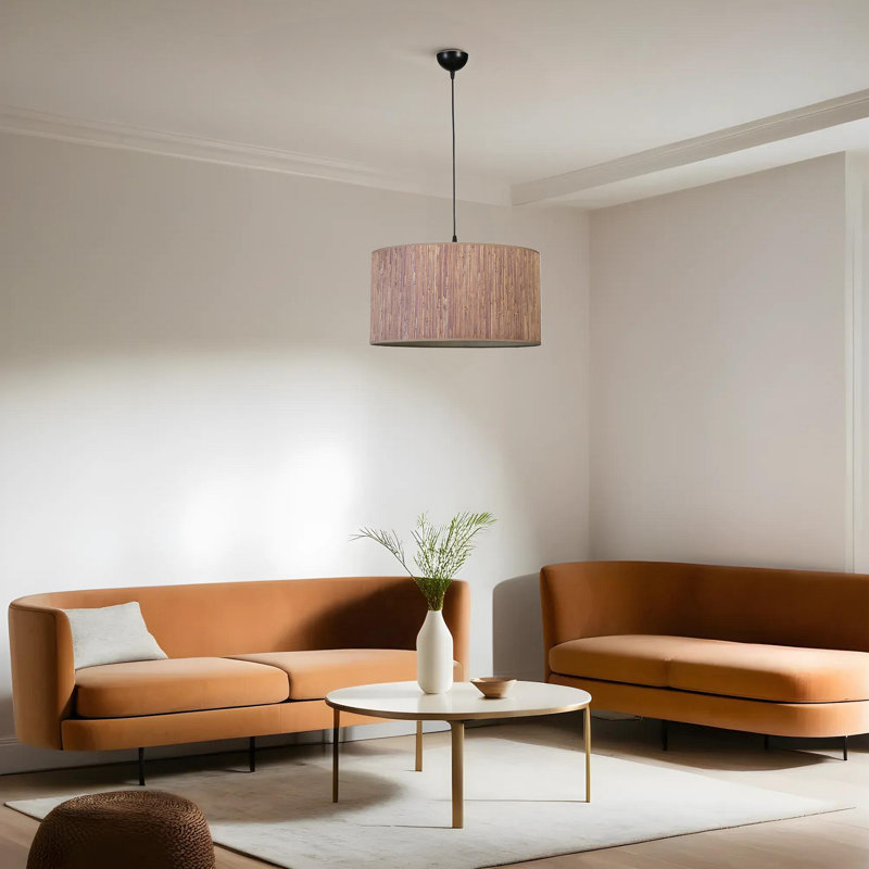 Elegant Metal Chandelier with Bamboo Cap, Brown & Black Color, 17.7 in Diameter x 27.6 in Height | Adjustable Height | E 27 Socket (Max 40 W) | Stylish Lighting for Living Room, Dining Room & Entryway
