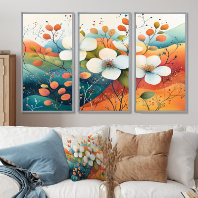 Désert de fleurs de pommiers en fleurs II - art mural fleur de pommier pour le salon - ensemble de 3
