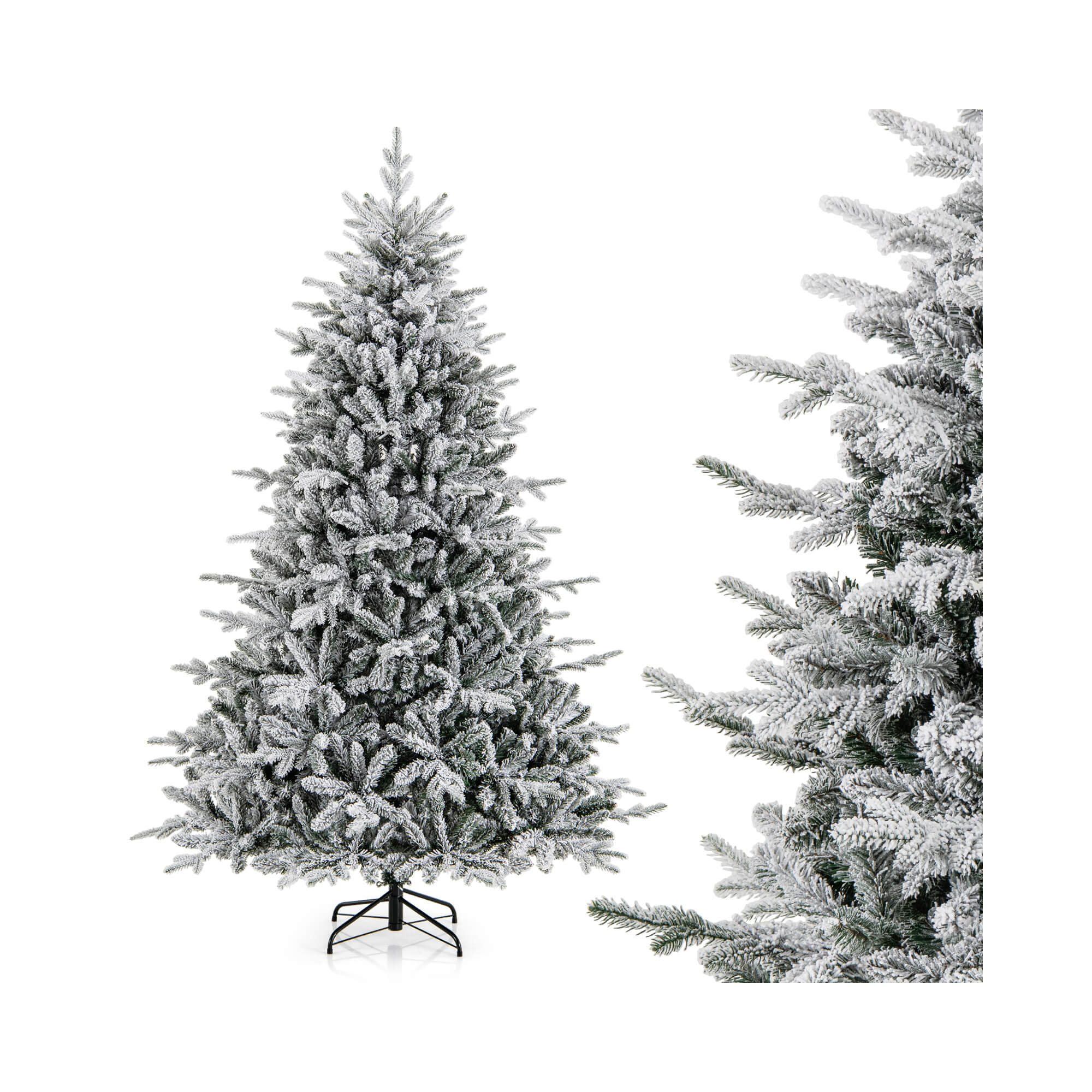 Costway Flocked Christmas Tree With 8 Lighting Modes 350 Multi-color Led Lights, 7'