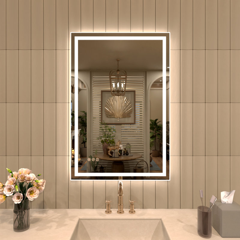 Ridlee 24 In. W X 36 In. H LED Light Anti-Fog Frameless Bathroom / Vanity Mirror, 36" x 24"