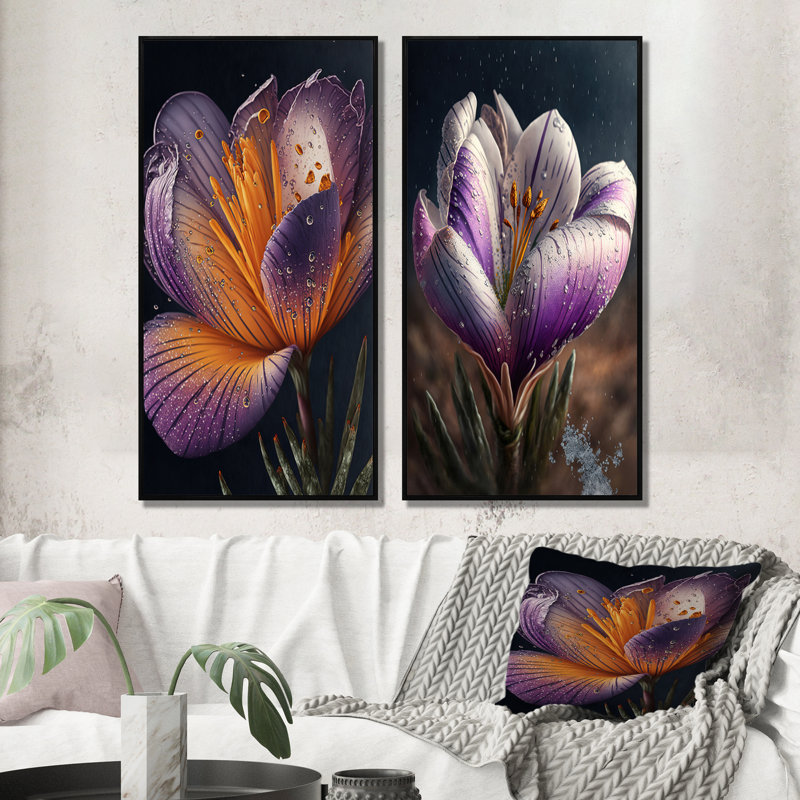 «Blooming Crocus», 2 pièces sur toile, Cadre noir, H 20 po x l 24 po