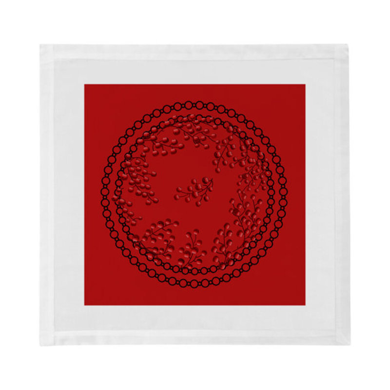 Christmas Berries Cotton Blend Square Napkins, Red