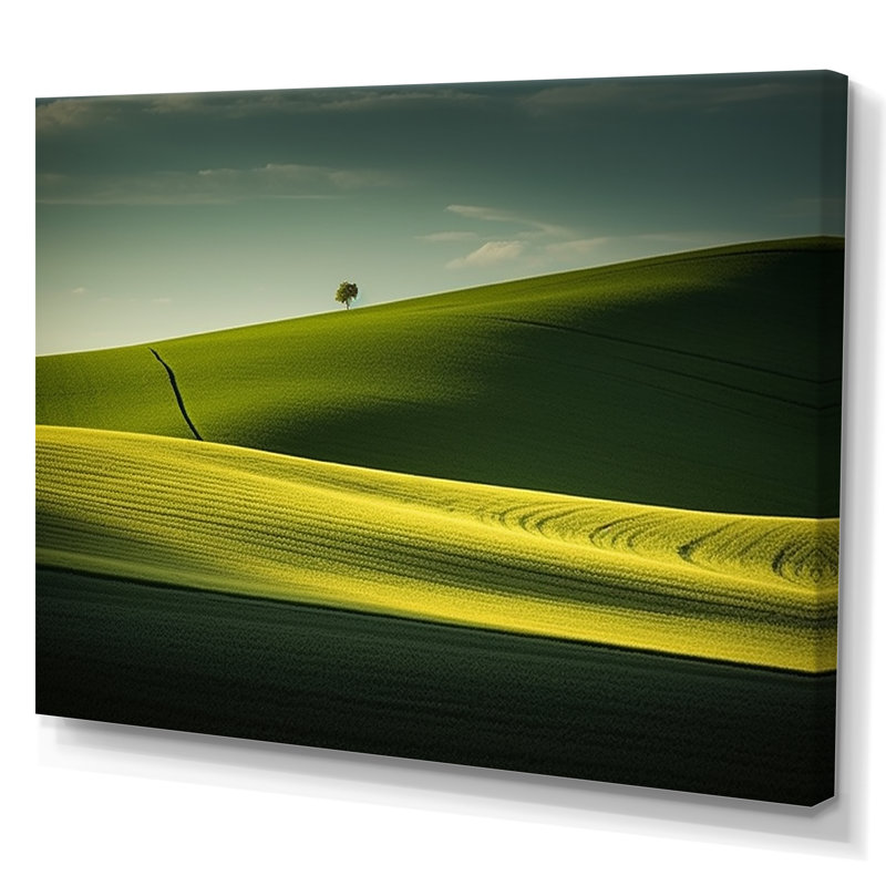 Photo de prairie monochrome verte sur toile, Toile tendue, H 34 po x l 44 po
