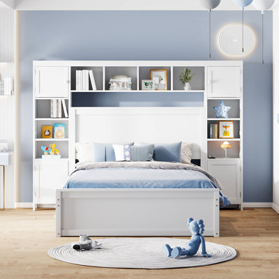 Grand lit avec rangement abondant et prises intégrées - Créez une armoire de chambre fonctionnelle en bois pour un sommeil confortable