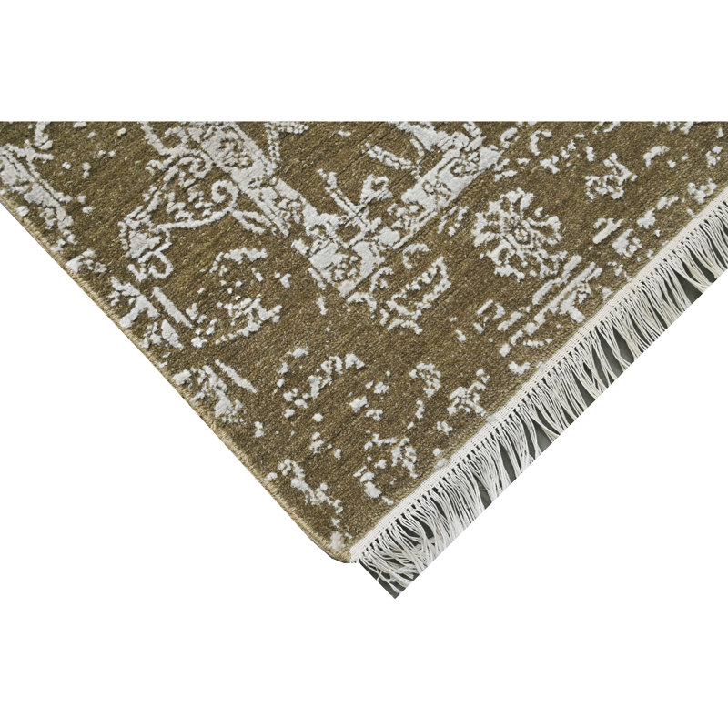 Hand Knotted Wool/Viscose Area Rug in Brown/Silver