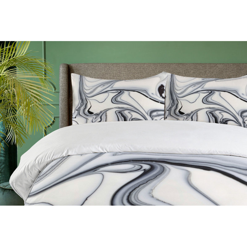 Black and White Marble Queen Duvet Cover Set with Pillow Shams