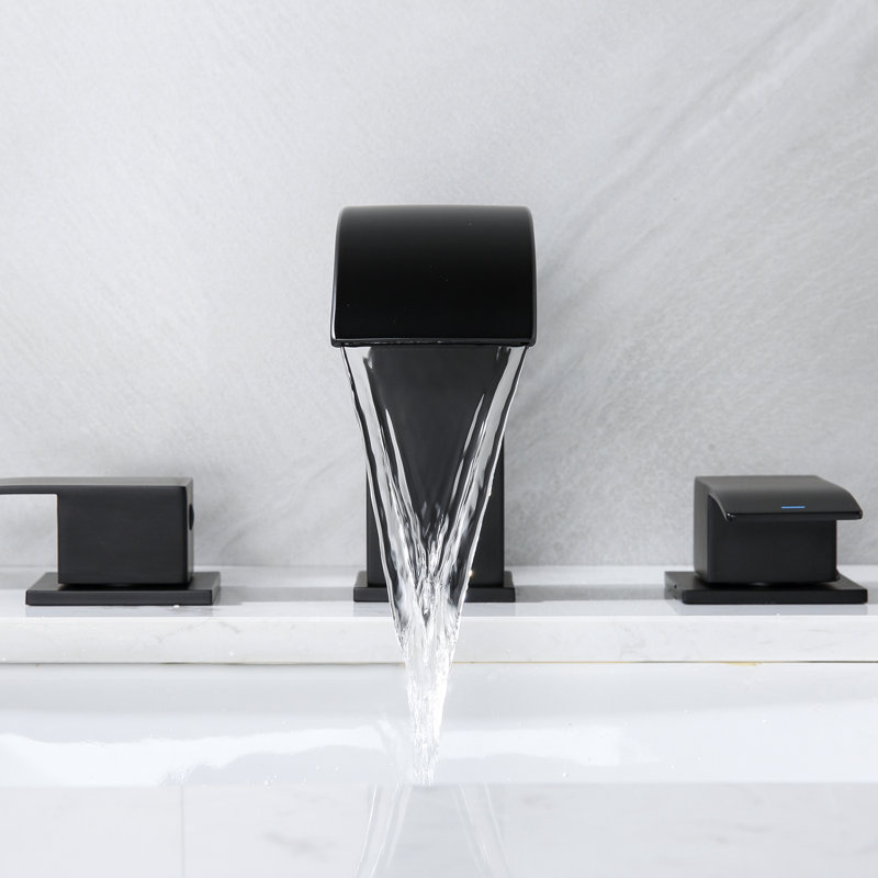 Robinet de salle de bain à 2 poignées avec drain, Noir mat