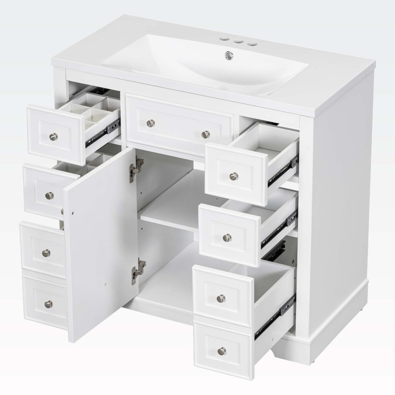 Rangement pour salle de bain en panneau de fibres à densité moyenne et céramique, Blanc