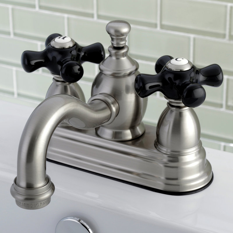 Kingston Brass Duchess Two-Handle 3-Hole Deck Mount 4" Centerset Bathroom Faucet with Brass Pop-Up, Brushed Nickel