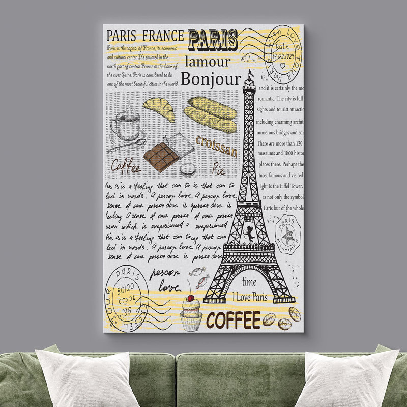 Art de café rustique de style rétro Bevera avec art moderne de la Tour Eiffel, H 36 po x l 24 po