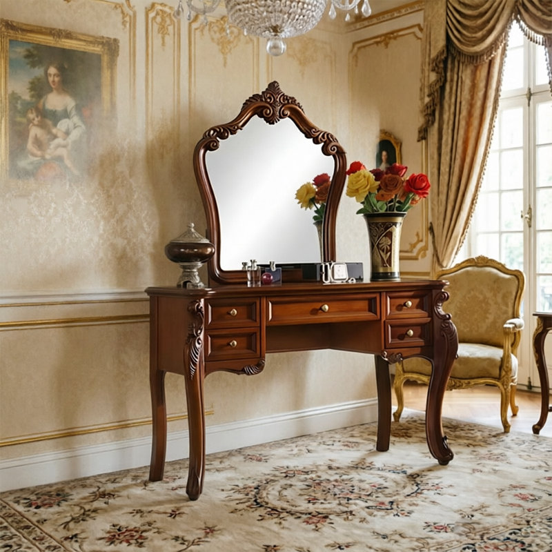 Coiffeuse de 39,37 po de style américain avec miroir de coiffeuse brun
