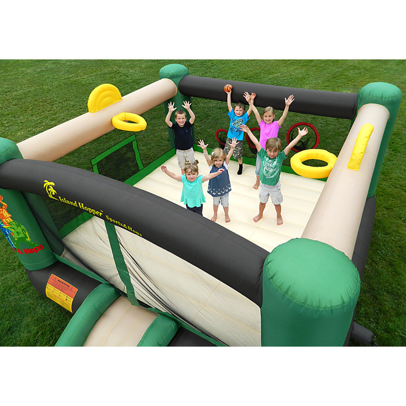 Medium Green and Beige Sports Bounce House with Slide