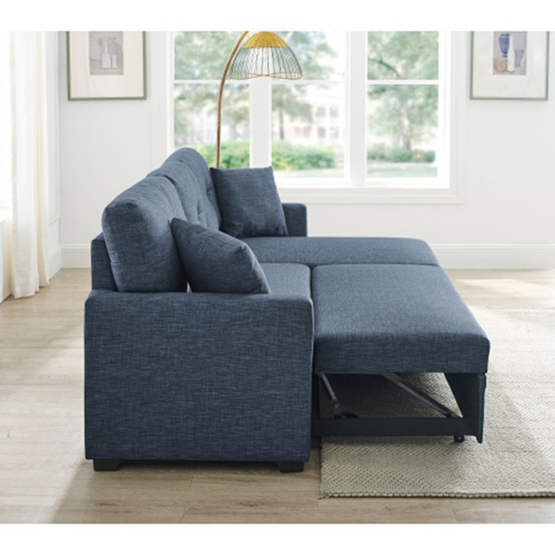 Modular Sleeper Sectional Sofa with Storage, Blue Polyester