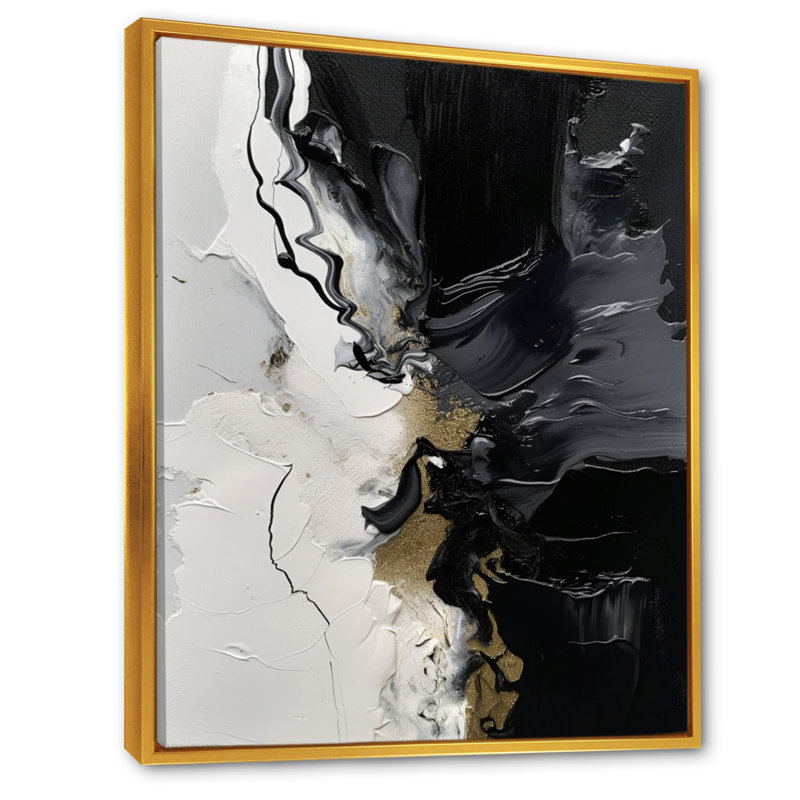 «Black Textured Splash Paint Art I», reproduction d'art sur toile, H 32 po x l 24 po, Cadre flottant doré