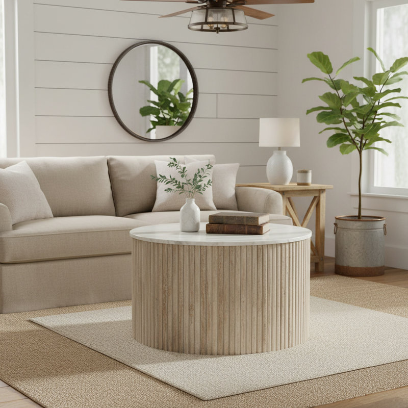 Marble and Mango Wood Coffee Table
