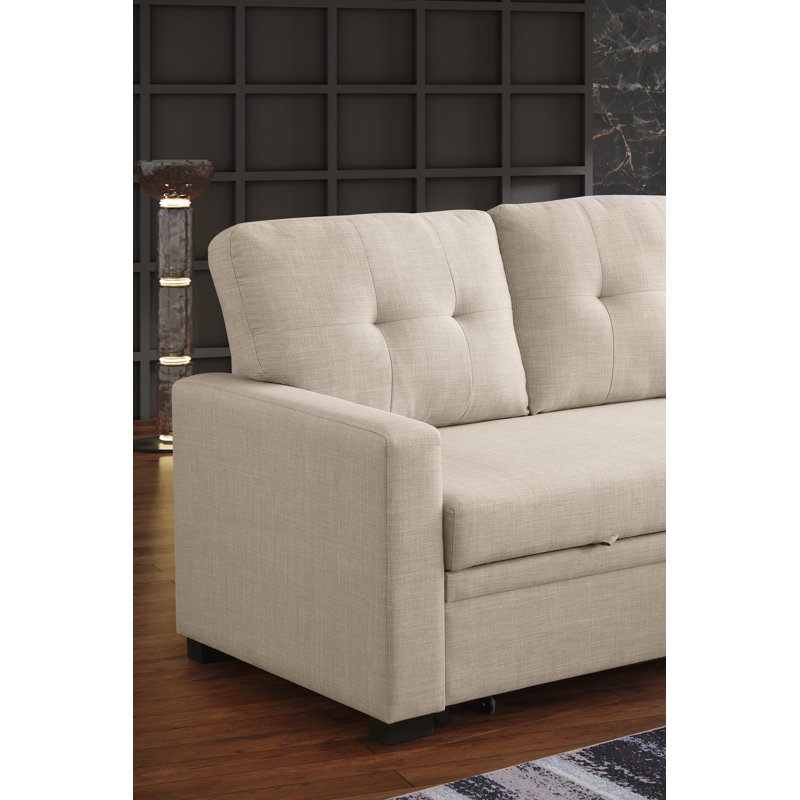 Versatile Linen-textured Fabric Sofa with Convertible Sleeper, Storage Ottoman & Modular Configuration, Beige