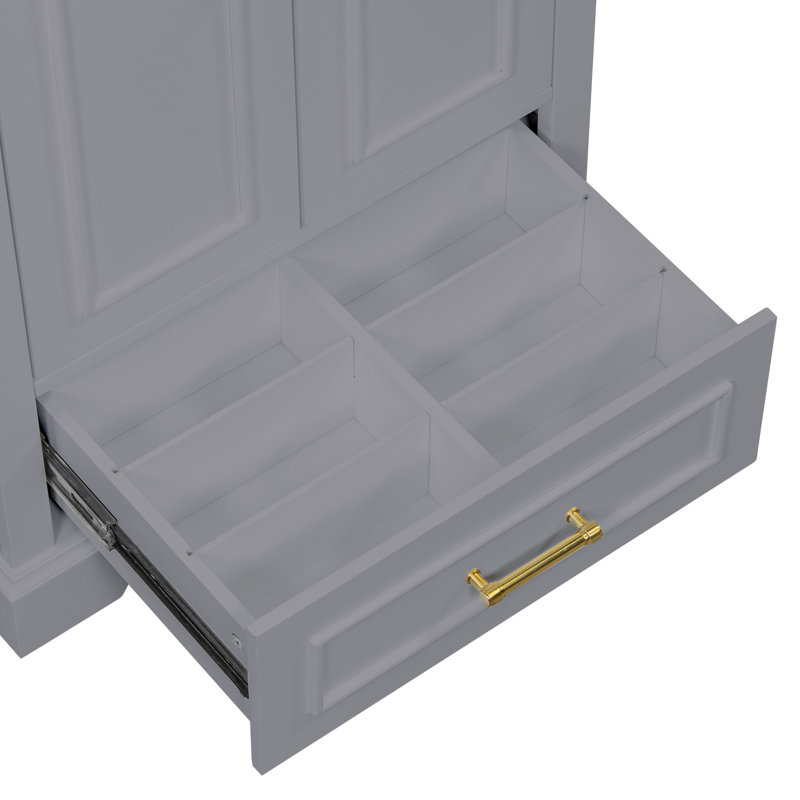 Meuble-lavabo autoportant en bois 24 po avec lavabo 24 po, 1 tiroir divisé, 2 portes à fermeture douce avec supports de rangement, gris
