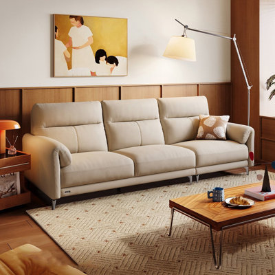 Beige Genuine Leather Modular Sofa cushion couch