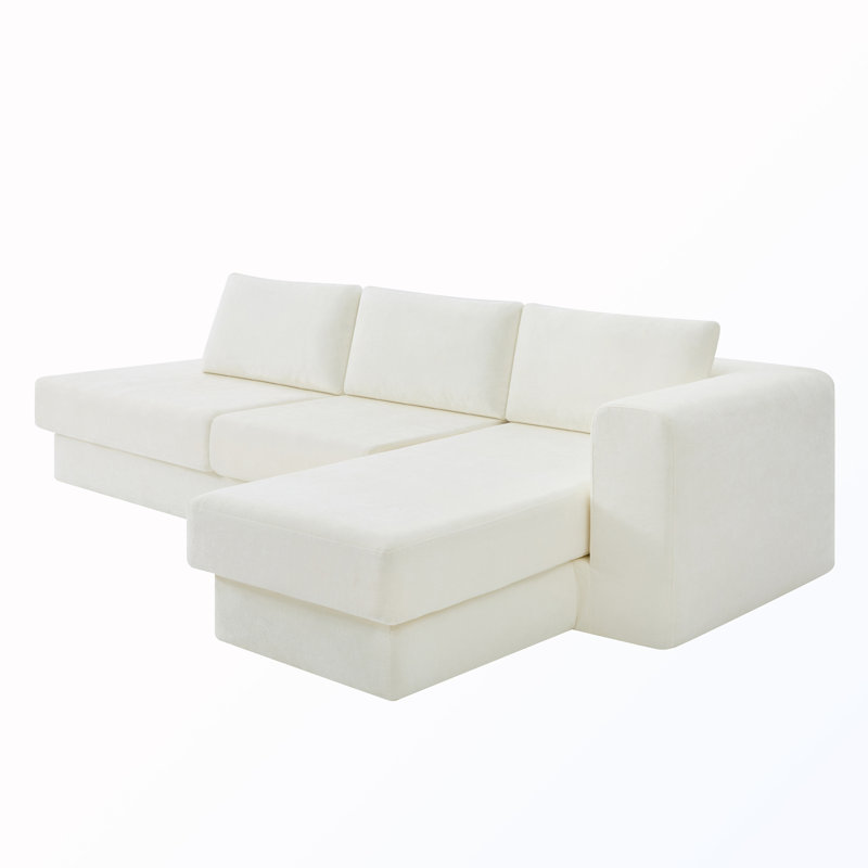 Canapé modulaire en L avec coussins doubles, Chenille beige