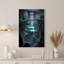 Art mural sur toile "Misty Blue Canyon" avec pont suspendu et marches en pierre-132894519