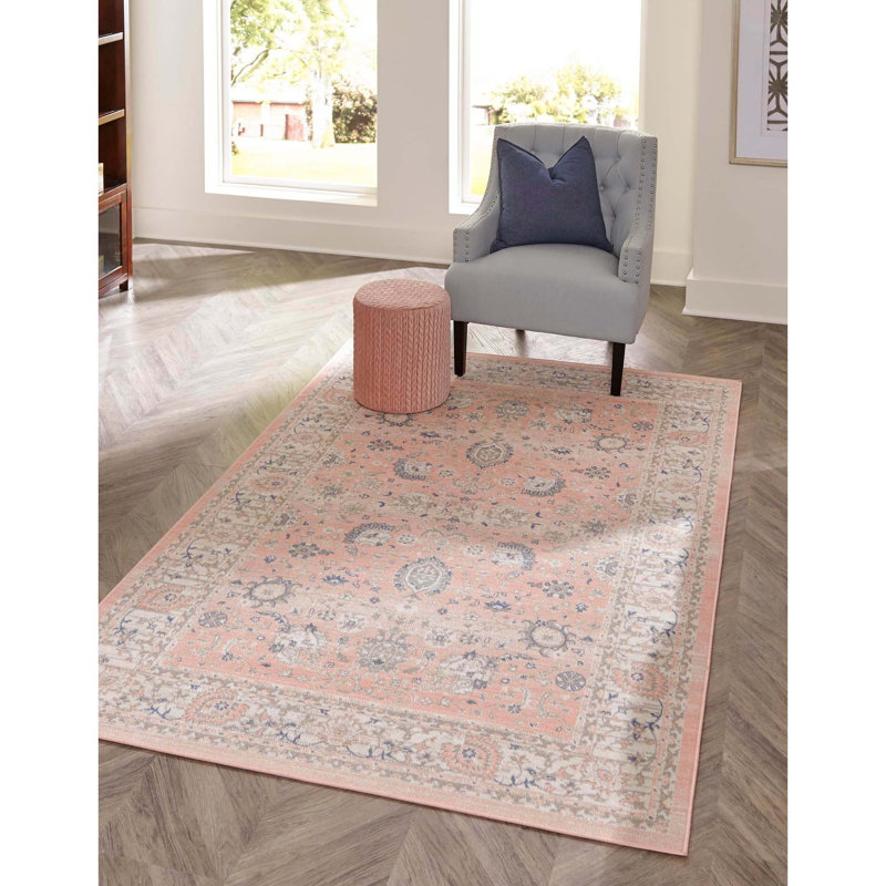 Tapis oriental rose poudre Exann, Rectangle de 10 pi x 14 pi