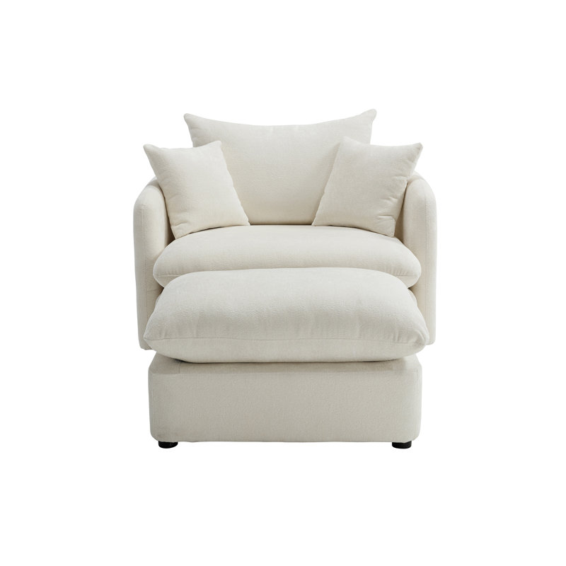 Fauteuil d'appoint pivotant avec repose-pieds, Beige