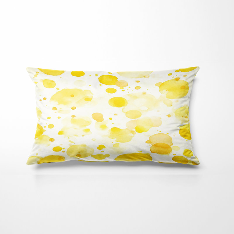 Modern Throw Pillow - Abstract Yellow Dew Bubble Printed Cushion, 12"H x 20"W