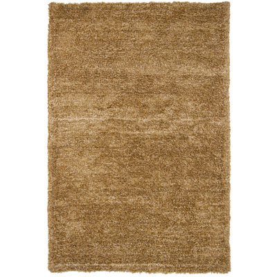 Tapis contemporain à poils longs en laine touffeté à la main ivoire, crème, or et naturel Arae Authentic