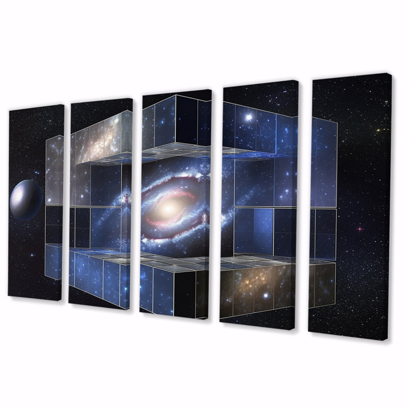 «Block Universe Theory», galaxie de l'espace - impression murale d'art sur espace - 5 panneaux égaux