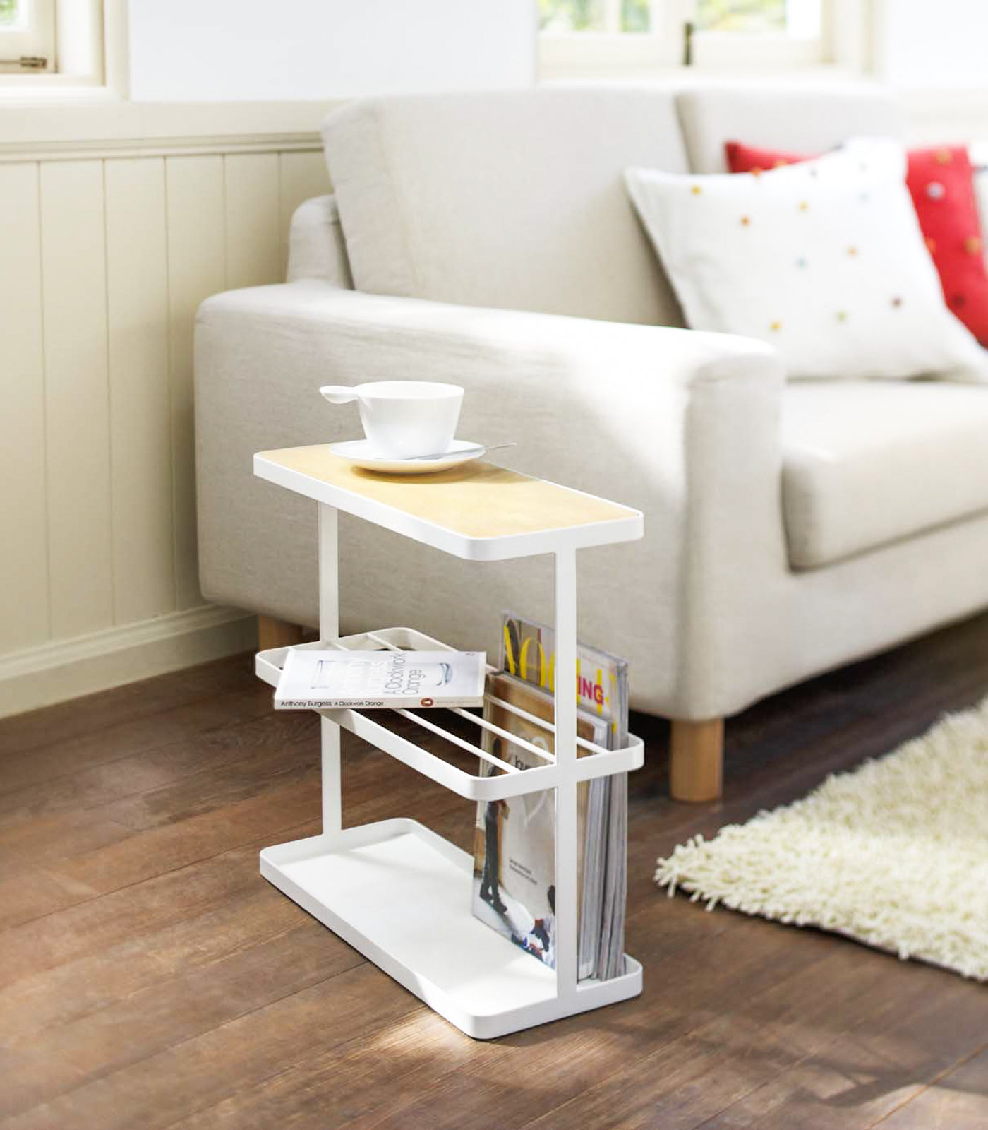 Tower Yamazaki Home Side Table With Storage Tier Shelves Narrow Narrow Wooden And Metal End Table