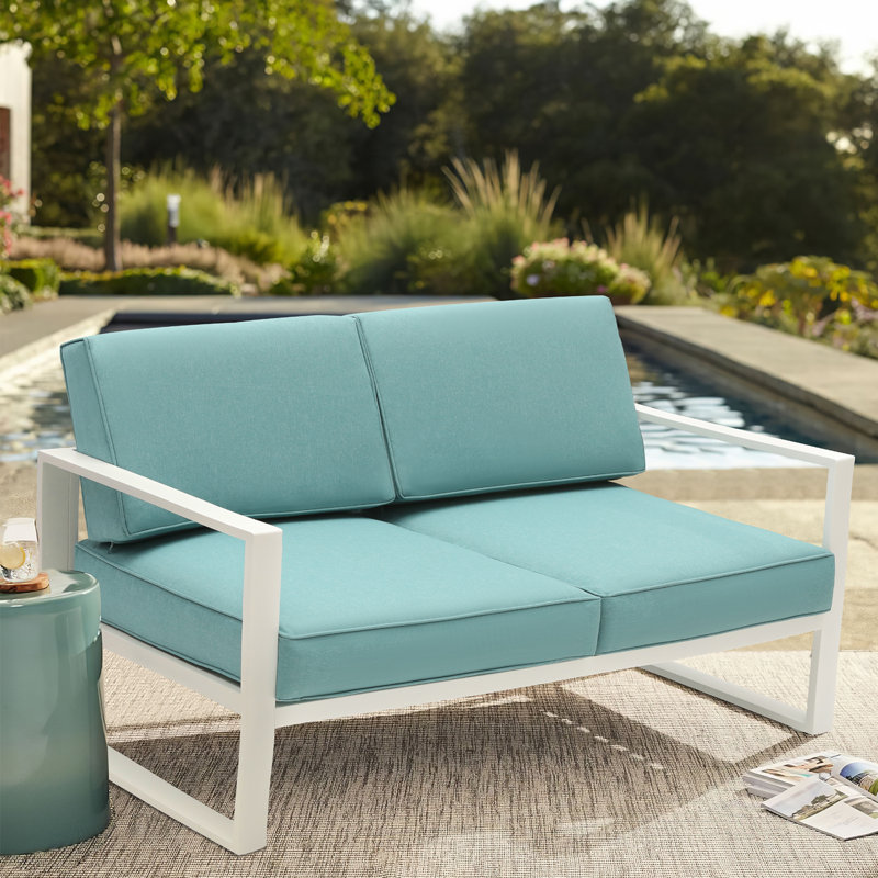 Causeuse de patio en aluminium avec coussins, Structure blanche / coussin turquoise