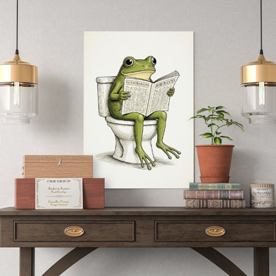 Canvas Wall Art Frog On Toilet Reading Newspaper Canvas Wall Art Funny Bathroom Print Vintage Poster Print Home Decor