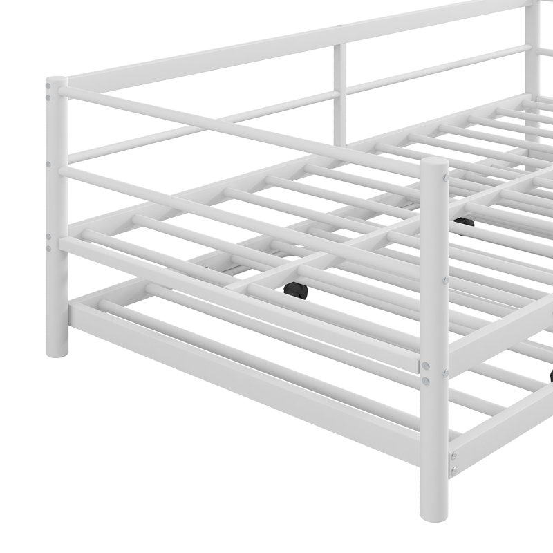 Lit de jour simple en métal blanc avec DEL et gigogne réglable, Blanc