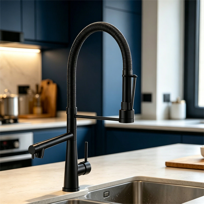 Robinet de cuisine rétractable à poignée simple Topcraft, Matte Black
