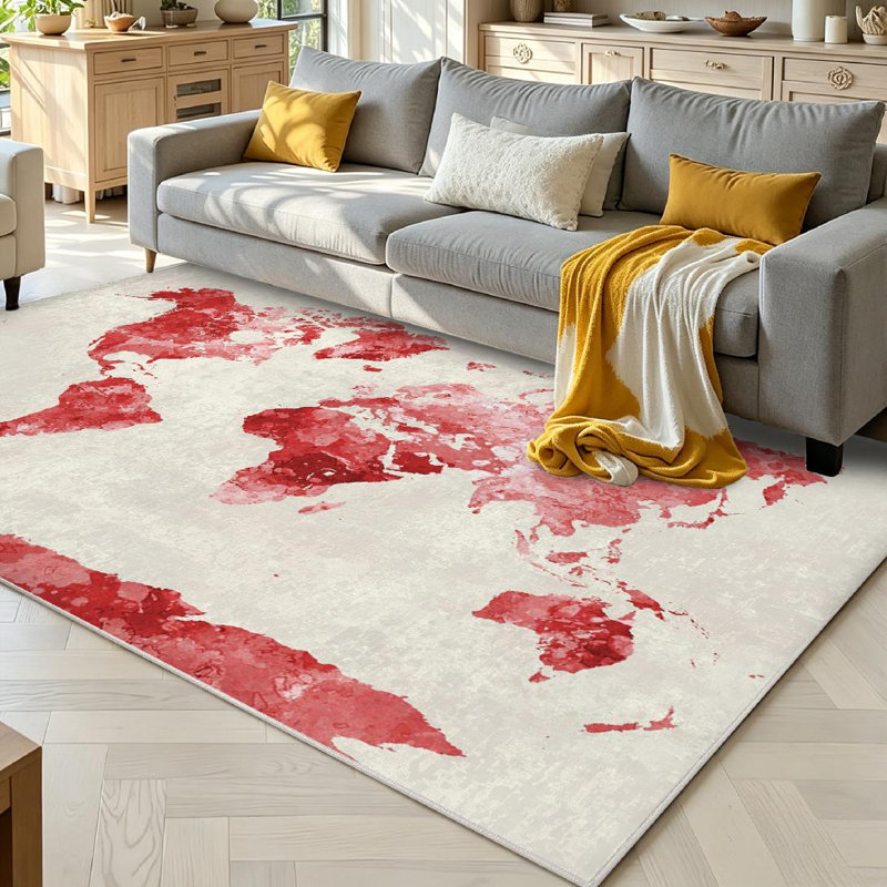 Tapis d'intérieur transparent, lavable à la machine, carte du monde aquarelle, Rectangle 71 po x 98 po