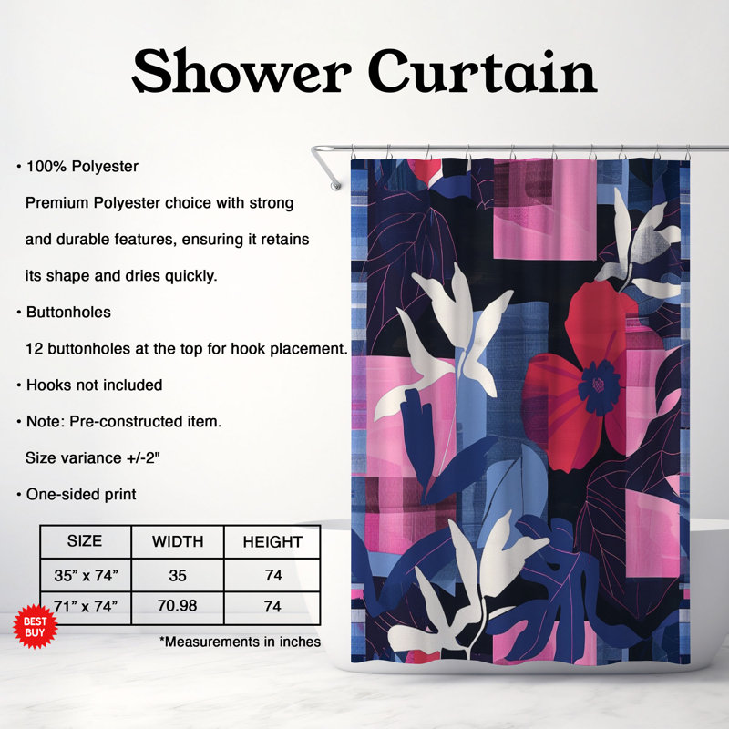 Rideaux de douche standard 1 pièce Abstract Hibiscus, H 74 po x l 35 po