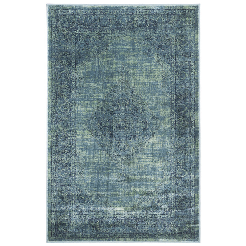 Tapis oriental turquoise / bleu Goodfellow, Rectangle 2 pi 7 po x 4 pi