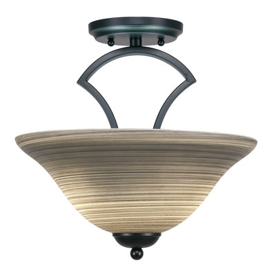 Zilo Semi-Flush 2-Bulbs Shown In Dark Granite Finish With 12" Cayenne Linen Glass